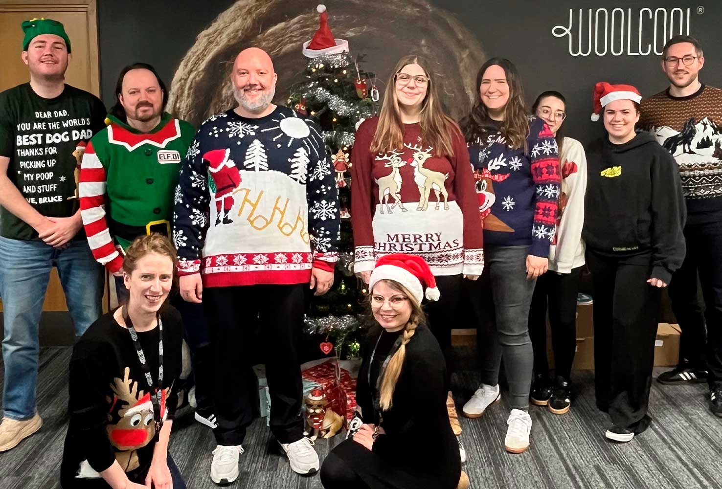 The Woolcool Team posing for a photo wearing their Christms Jumpers for Christmas Jumper Day 2024