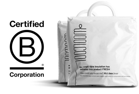 two Woolcool bags with the B-Corp logo