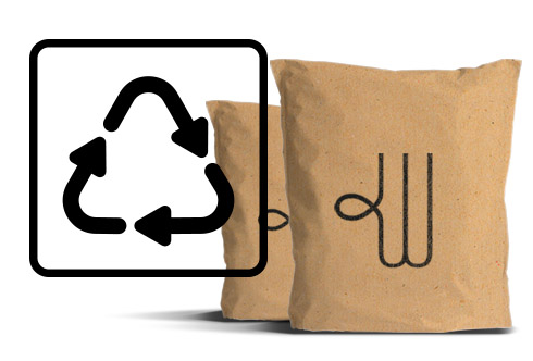 two brown woolcool pouches with a reduce, reuse, recycle icon 