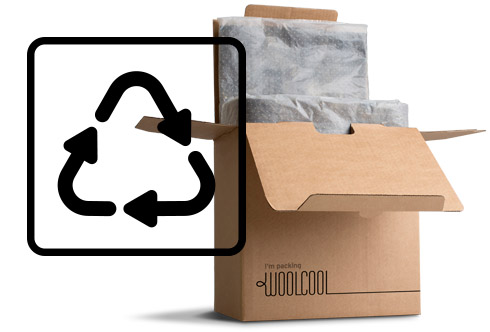 A woolcool box set with a recycle icon
