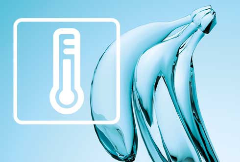 A glass image of bananas with a temperature icon