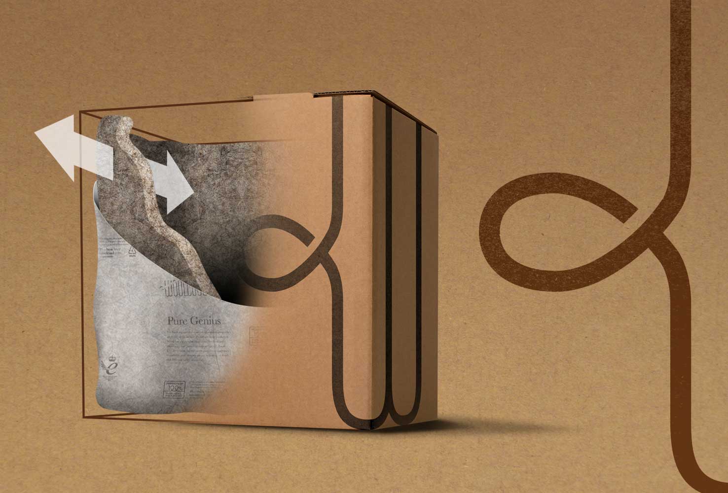 A cross section of a Woolcool box set, on a cardboard backgorund and with an overlapping W from the Woolcool logo.
