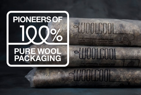 A stack of three Woolcool liners with a pioneers of 100% pure wool packaging icon