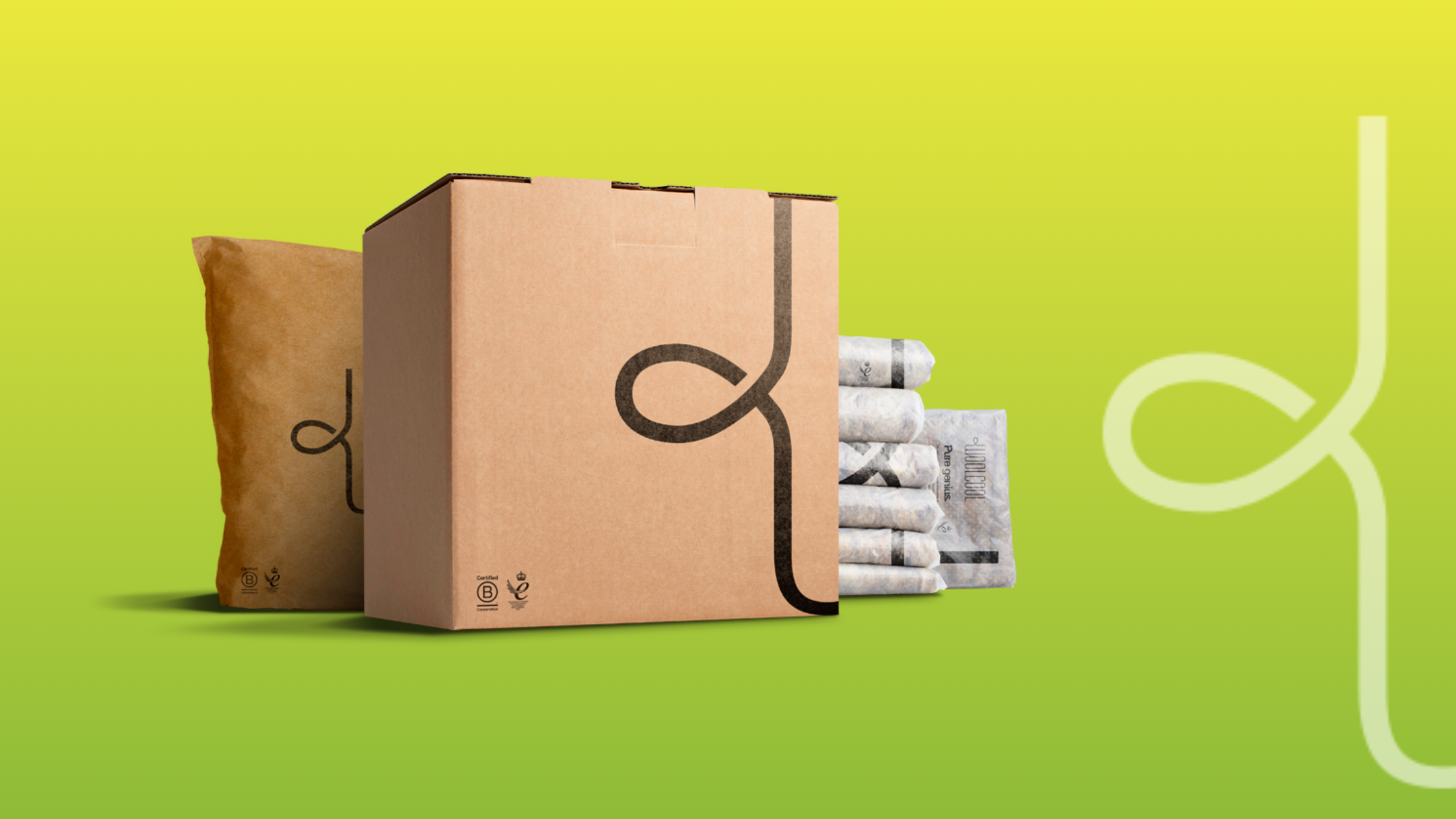 A green gradient background with the Woolcool logo and Woolcool packaging